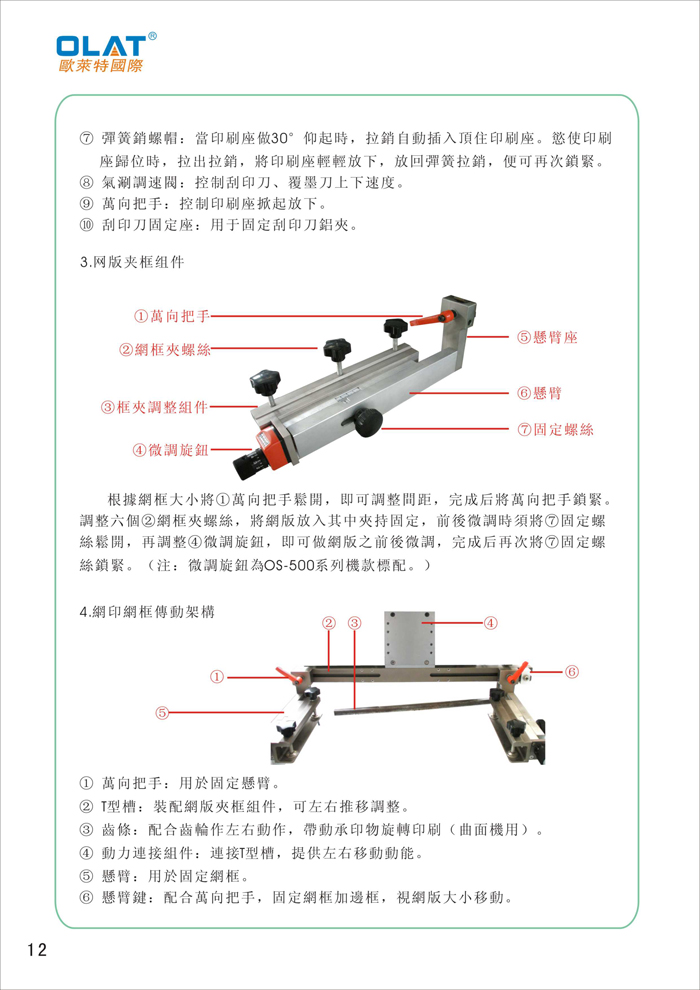 OLAT歐萊特平曲網印機系列操作手冊